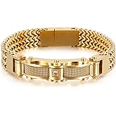 Klapgo Mens Stainless Steel Franco Link Chain Bracelet,Fashion Cable Bracelet with Cubic Zirconia Gold Silver Black