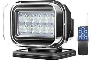 SAN YOUNG Remote Control LED Search Light, 50W 5000lm 7 Inch LED Spotlight for Truck Rooftop Hunting Boat Searching 360 Rotating, Off-Road Auxiliary Driving Searchlight 12V 24V Spot Light, 6 Magnets Built-in