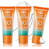 3PCS Moisturizing Face Sunscreen,Mineral Sun screen SPF 50+ PA+++,Lightweight Refreshing Sunblock,Waterproofing Travel Size S