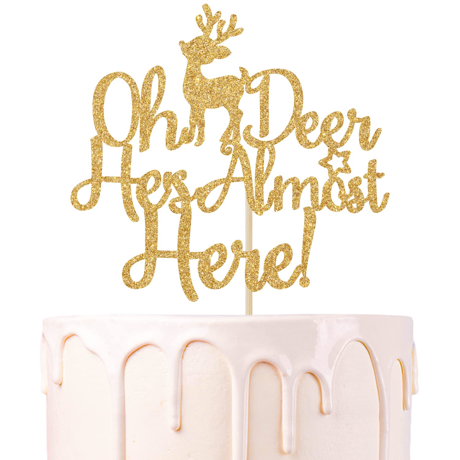 Photo 1 of Gold Glitter Oh Deer He's Almost Here Cake Topper, Oh, Boy/Sweet Baby Boy, Winter Christmas Themed Baby Shower/Gender Reveal Party Decorations