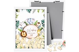 Unittype 71 Pcs 15.8x11.8x0.6inch Baby Shower Guest Book Alternative with 70 Wood Slices Set Baby Shower Decoration Photo Fra