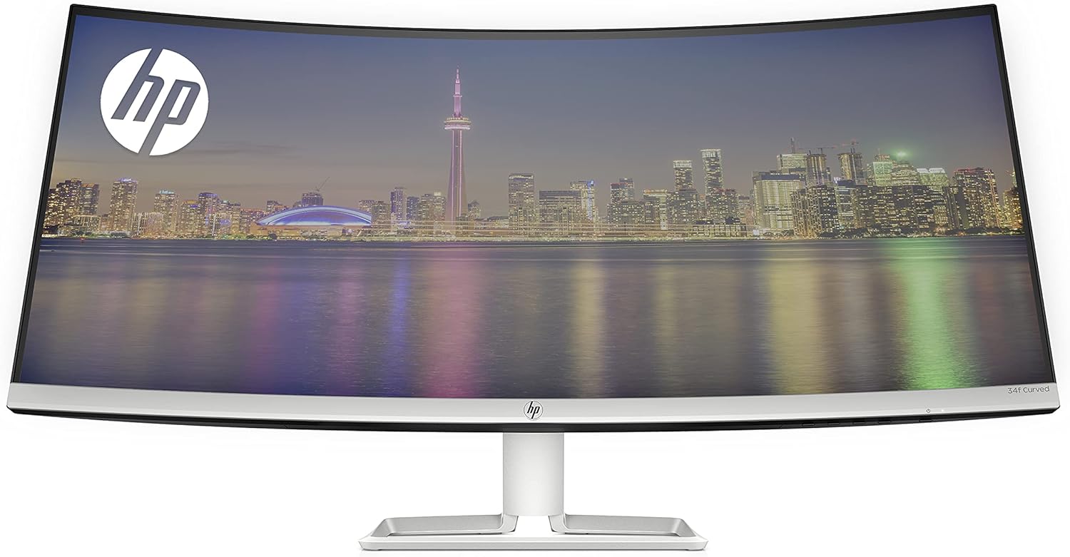 Amazon Com Hp 34f 34 Curved Monitor With Amd Freesync Technology Ultra Wide Quad Hd Resolution 3440 1440p Ips Display And 3 Sided Low Bezel 1 Yr Warranty 6jm50aa Computers Accessories