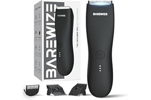 BAREWIZE Body Hair & Pubic Hair Trimmer for Men | Waterproof, USB-C Rechargeable, LED Light, Replaceable Ceramic Blade, Electric Ball Shavers, Manscape Kit, Mens Personal Groomer (Raven Black)