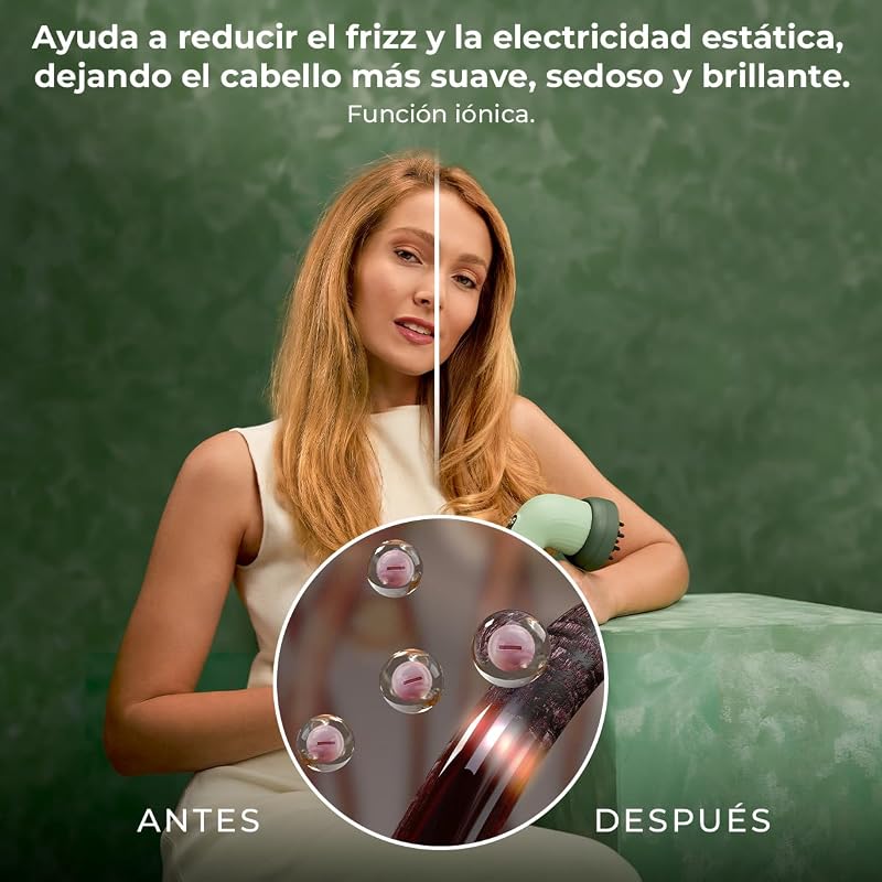 Secador de Pelo Compacto IoniCare Dry&Keratin Cotton Candy. 1200W, 107000RPM, Motor Brushless, Función Iónica, Cabezal con Tecnología NutriEssence y Púas Duras, Cabezal Concentrador, Rosa