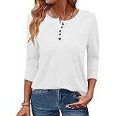 GKBK 3/4 Sleeve Womens Tops Fall Clothes Henley Casual Spring Summer Lightweight Basic Tunic Shirts