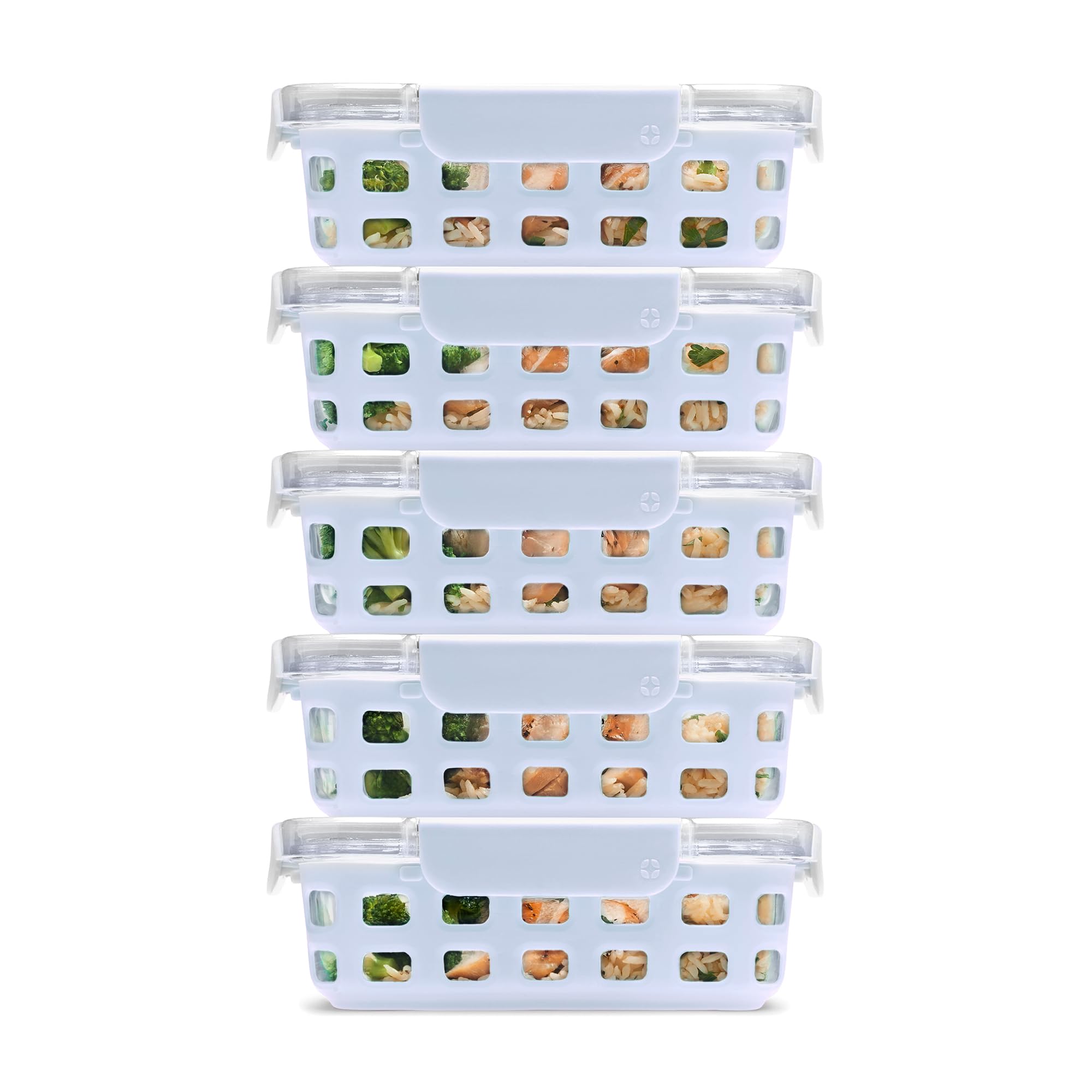 Ello Duraglass 3.4 Cup Meal Prep Sets 10Pc, 5 Pack Set- Glass Food Storage Container with Silicone Sleeve and Airtight BPA-Free Plastic Lids, Dishwasher, Microwave, and Freezer Safe, Halogen Blue Image