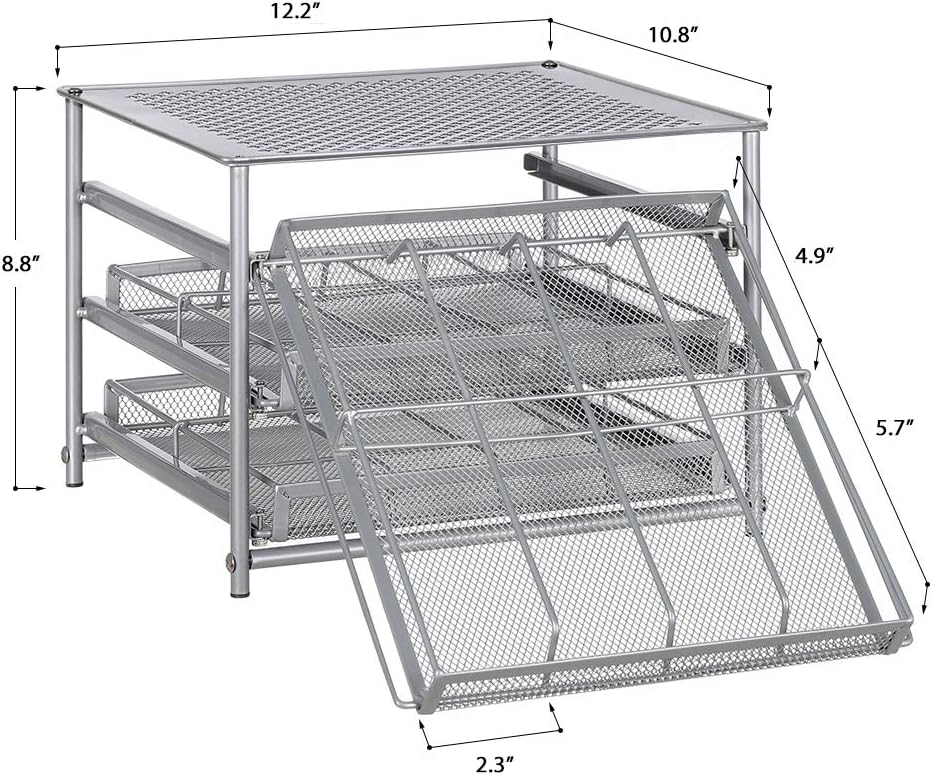 NEX Spice Rack Organizer for Cabinet, 3 Tier 24-Bottle Spice Drawer Storage for Kitchen Pantry Countertop, Metal, Silver: Home Improvement