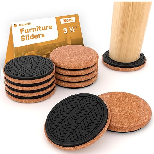 Felt Furniture Sliders for Hardwood Floors Large 8 PCS Diameter 90mm Round Reusable Furniture Slider with Extra Thick Design - Heavy-Duty Furniture Movers - Felt Sliders Effortless Moving