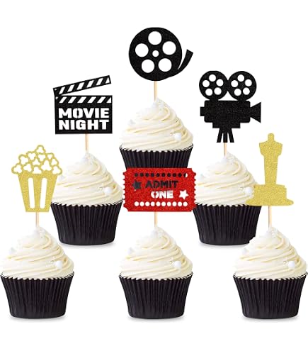 24 Stück Cupcake Topper – Glitzer Kamera & Popcorn Deko Für Hollywood Party