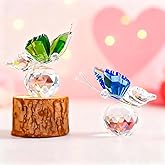 H&D HYALINE & DORA Set 2pcs Butterfly Crystal Figurine Collection Cut Glass Animal Ornament Art Craft Statue with Ball Base Table Wedding Decoration Women Gift