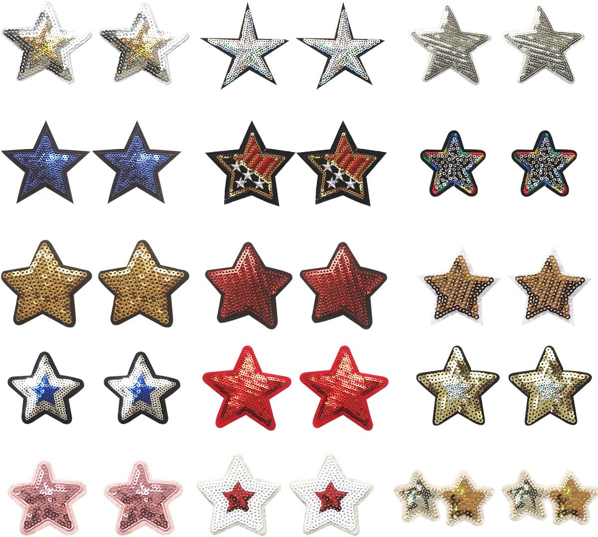 Star Patches Misscrafts 30pcs Embroidery Sequined Five-Pointed Star Appliques in Assorted Size Iron Embroidery Applique Decoration DIY Patch for DIY Backpack Clothing Men Women