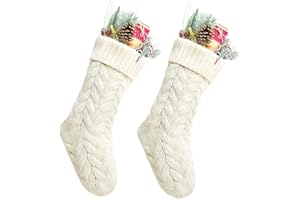 Kunyida Unique Burgundy and Ivory White Knit Christmas Stockings