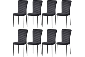 FENZARD Set of 8 Living Room Chairs Dining Chairs with Velvet, High Back, Metal Frame and Modern Lattice Design for Living Room, Dining Room,Black