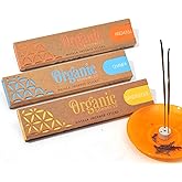Organic Goodness Incense Sticks - 3 Pack: Sandalwood, Champa and Patchouli. Total 45 Grams (Saucer not Included) (Sandalwood, Champa and Patchouli)