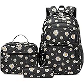 Armbq Daisy Kids Backpack for Girls, Multi Pocket School Bags with Lunch Box for Elementary, Teen Girls Bookbag Set