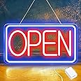 Led Neon Open Signs for Business,16.5"X 9" Open Signs, Powered by USB with ON/OFF Switch, Adjustable Bright Led Neon Open Sign for Bar Salon Coffee Stores Club Hotel (Blue/Red-Horizontal)