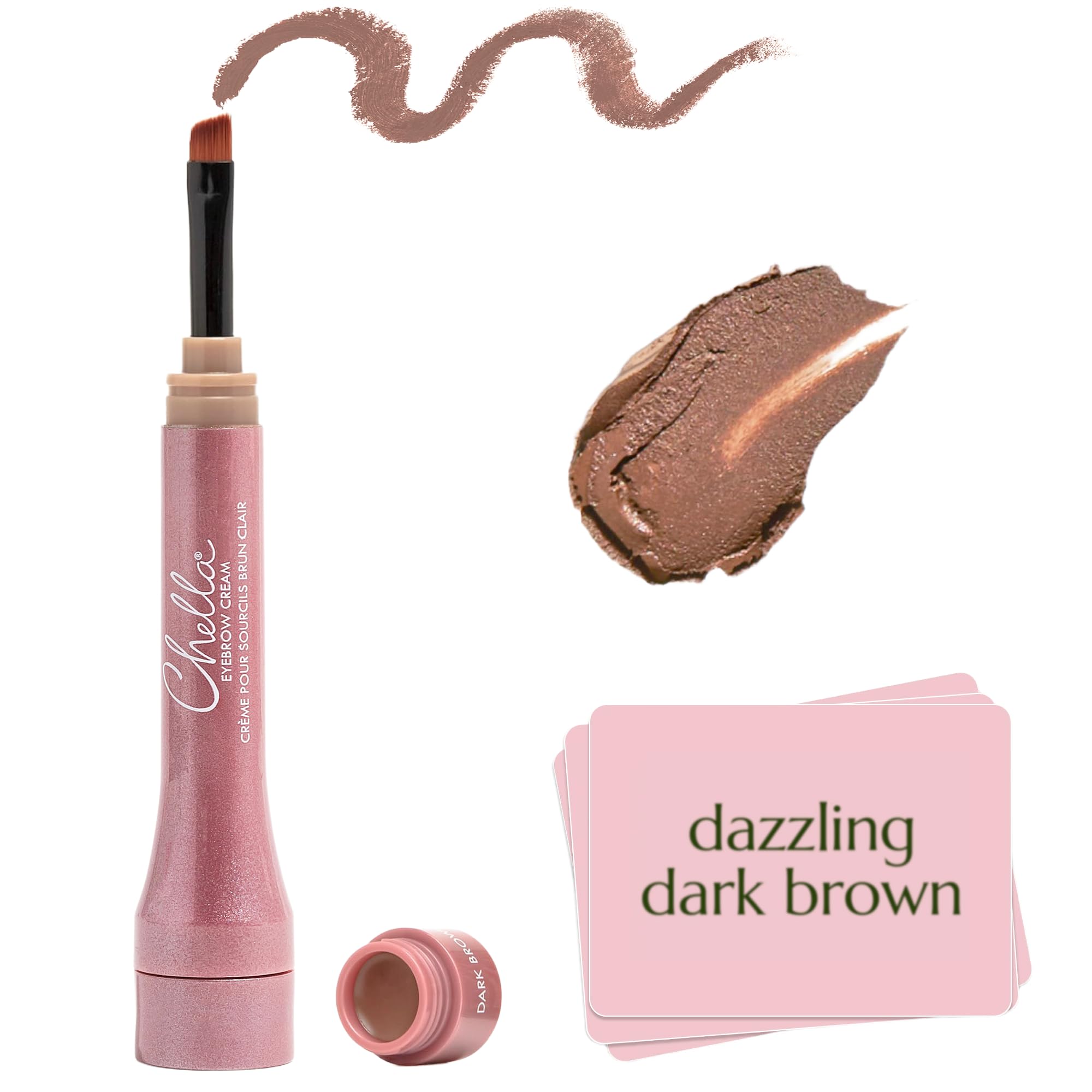 Chella Eyebrow Cream, Dazzling Dark Brown - Vegan, Cruelty Free, Paraben Free, Gluten Free - Long Wearing, Velvet Consistency, Water Resistant