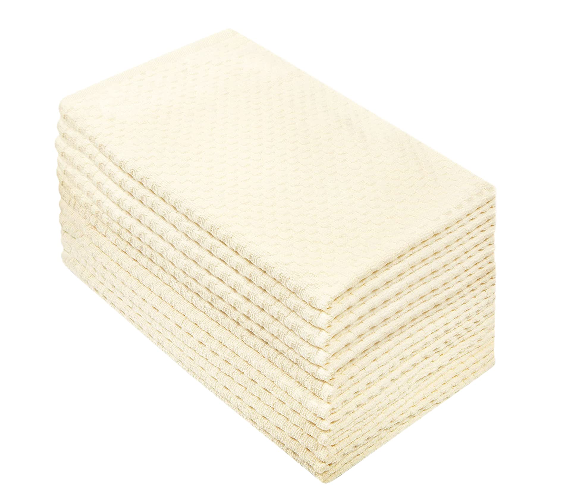 COTTON CRAFT Amazing Kitchen Towels - 12 Pack - 100% Cotton Euro Café Waffle Weave Dish Towels Set - Soft Absorbent Quick Dry Low Lint - Reusable Terry Pantry Bar Cleaning Cloth - Large 16x28 - Ivory