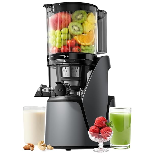 EANORUUS JUICER MACHINES, 3-IN-1 COLD PRESS JUICER WITH 6.5″ EXTRA LARGE CHUTE, 100OZ LARGE CAPACITY, AC MOTOR, MAKES JUICE, NUT MILK & SORBET, PREMIUM GRAY
