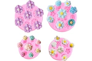 Mujiang Rose Flower Silicone Molds Daisy Fondant Mold Flower Orchid Cake Decorating Molds Set Of 4