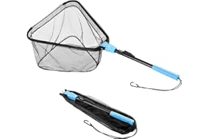 Calamus Triangle Fishing Net, Foldable, Lightweight & Strong Landing Net with Non-Slip Elastomer Handle, Built-in Elastic Lanyard and Belt Clip, Fishing Gear - Gift for Men