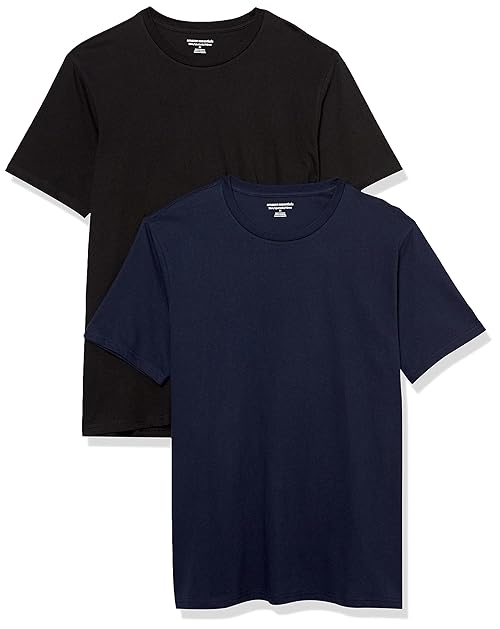 Amazon Essentials Men's Short Sleeve T-Shirts, Slim-Fit, Crewneck, Pack of 2, Black/Navy, Medium