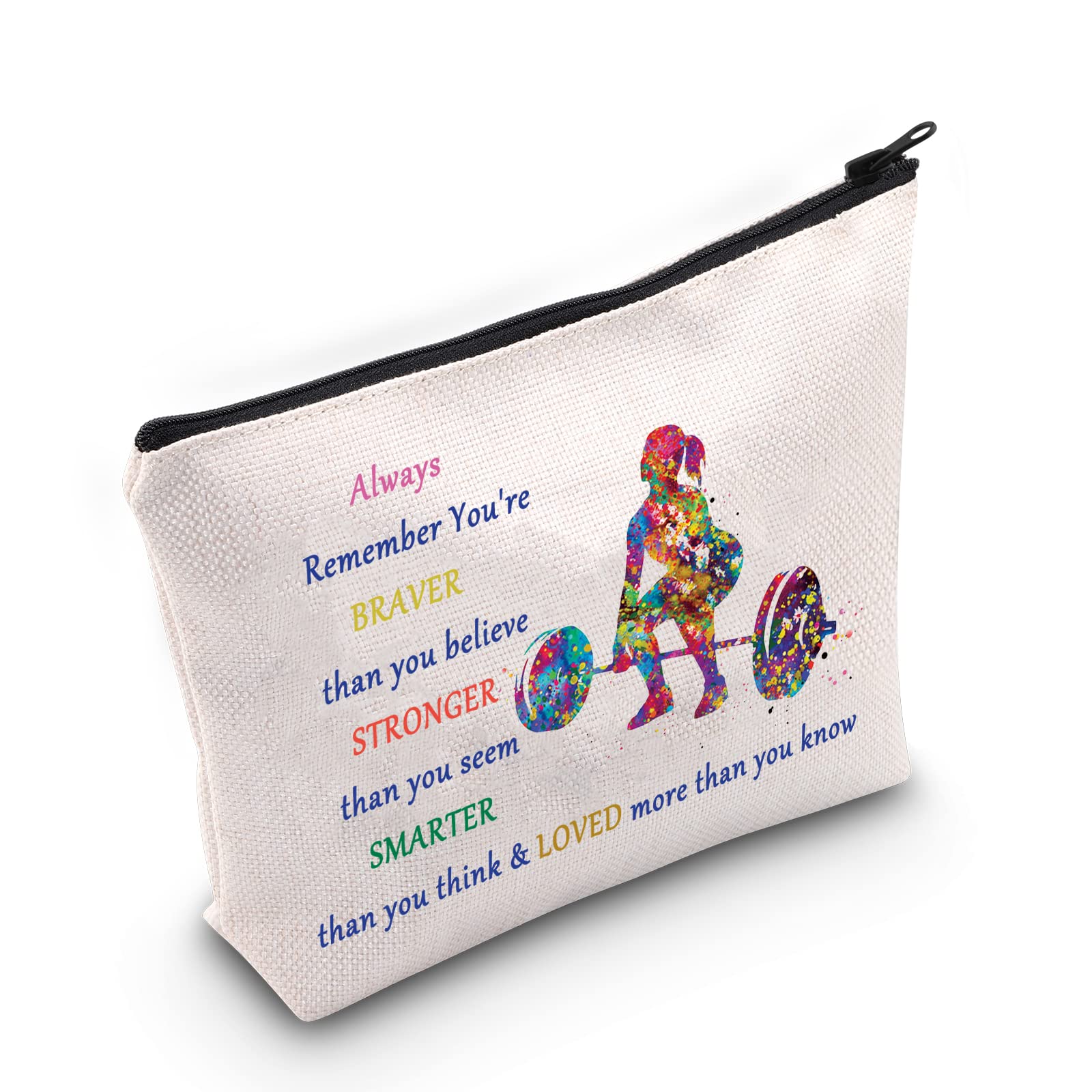 LEVLO Weight Lifting Cosmetic Make Up Bag Weightlifter Gifts Idea You Are Braver Stronger Smarter Than You Think Weightlifting Makeup Zipper Pouch Bag For Women Girls, Always Weight Lifting, Make Up