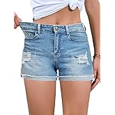 FEKOAFE 2026 Womens Casual Mid/High Waisted Denim Shorts Summer Stretchy Ripped Jean Shorts for Women