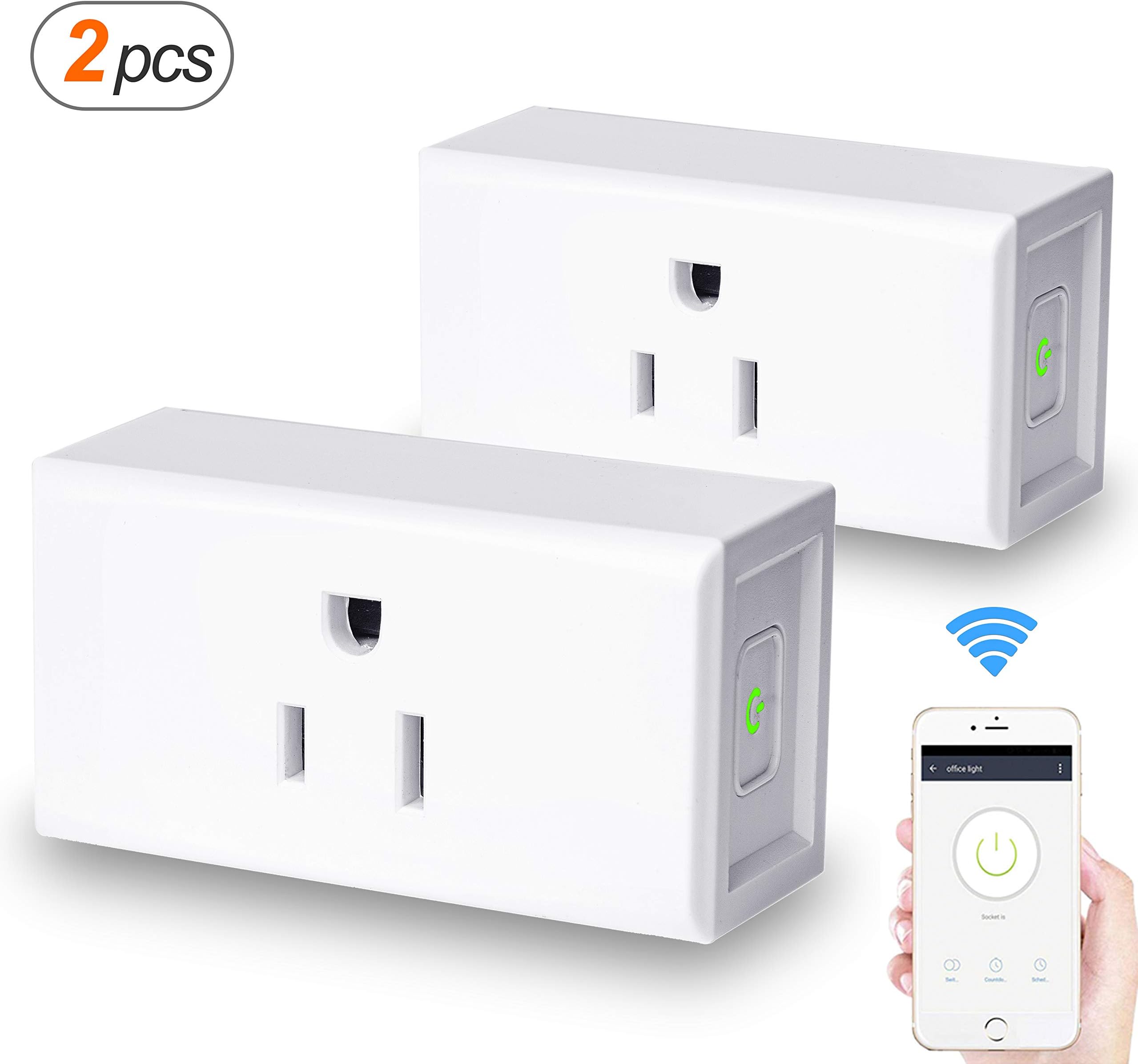 WiFi Smart Plugs 2PCS | Mini Outlet Compatible with Alexa & Google Home for Voice Control, Timer Function, IFTTT Enabled, No Hub Required, Remote Control Your Home Appliances from Anywhere, White