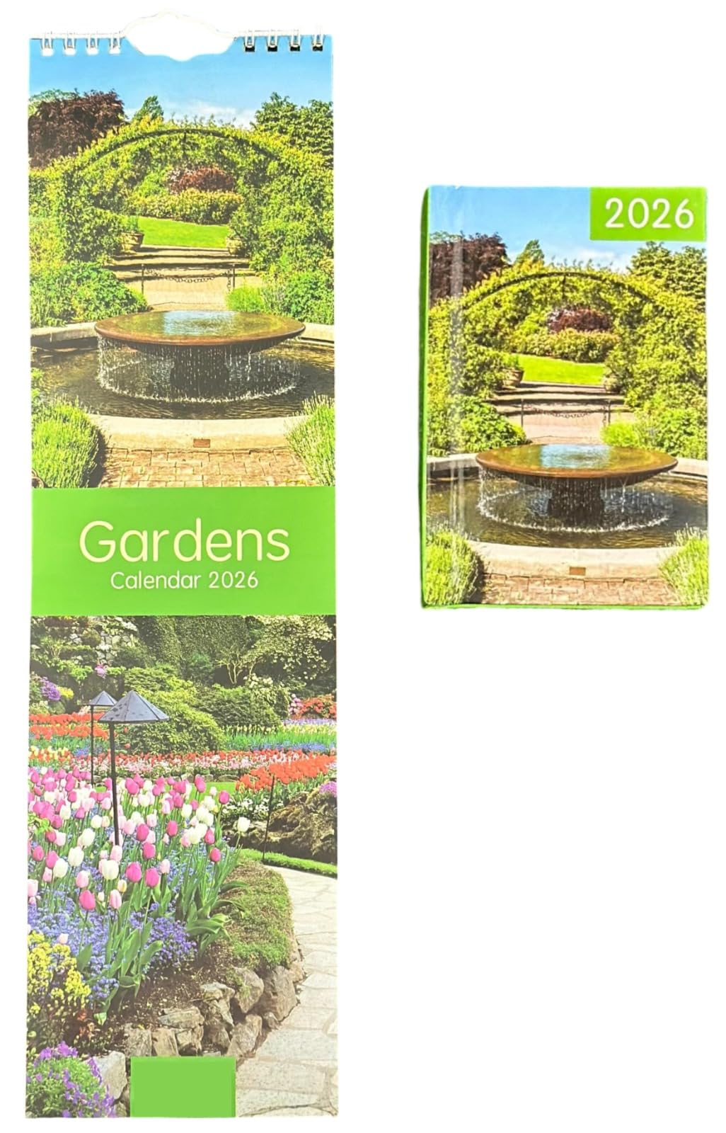 2026 Super Slim Month to View Spiral Bound Hanging Wall Calendar + Pocket Diary Home Office (Gardens)