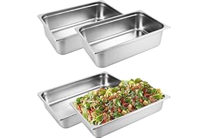 ORNKAT Hotel Pans Stainless Steel Steam Pan 4 Pack 1/1 Full Size 4.0"&6.0" Trays Household Restaurant Food Catering Tray Anti-jamming Bread Salad Table Pans