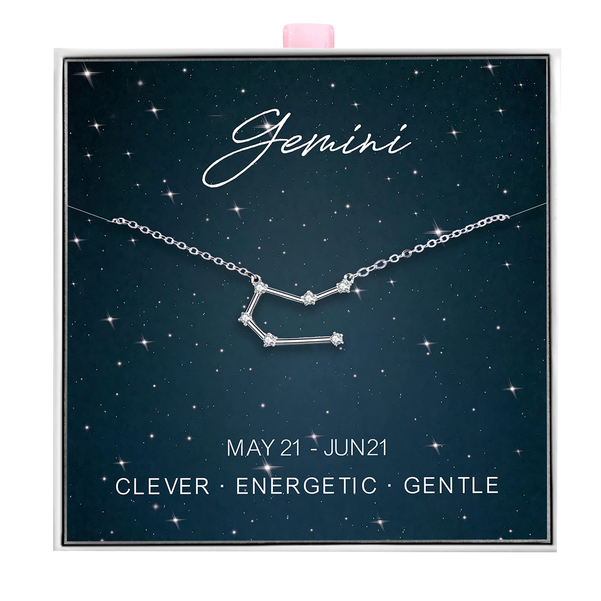 ALoveSoul 925 Sterling Silver Constellation Horoscope Zodiac Gemini Necklace, Gift for Women Girls