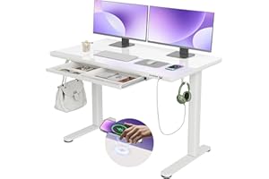 INNOVAR Wireless Charging Standing Desk with Drawers, Adjustable Height Electric Desk, 48 inch, Super White