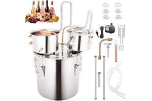 DESENNIE Shine Still 13.2 GAL 3 Pots Distillery Kit for Alcohol Stainless Steel Copper Tube Complete with Thumper Water Pump Metal Thermometer Fermentation Airlock Distilling for Whiskey, Brandy etc.