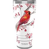 Tervis Traveler Christmas Holiday Cardinal and Berry Branches Triple Insulated Tumbler Travel Cup Keeps Drinks Cold & Hot, 30oz, Stainless Steel