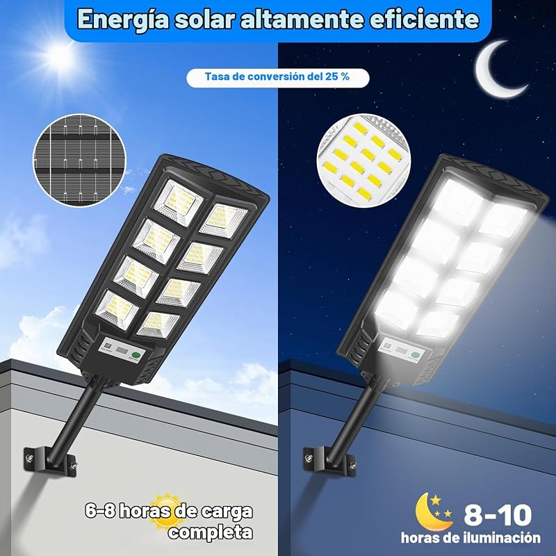 Farolas Solares Exteriores, 600W Potente Luz Solare Exterior con Sensor de Movimiento,Control Remoto, 6500K LED Focos Solares Exterior Impermeable Lampara Solar para Jardín Garaje, 2 Paquete