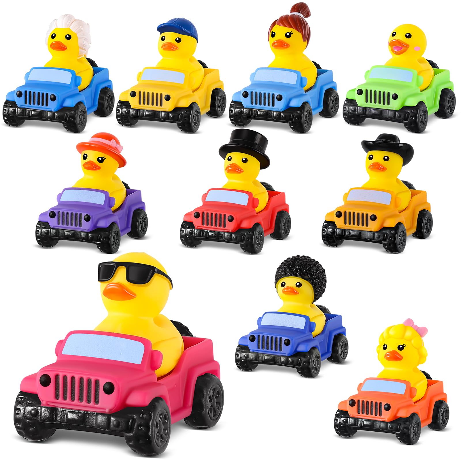 Photo 1 of 20 Pcs Rubber Ducks for Jeeps, 2.8 Inch Ducks for Jeeps, Ducks for Ducking 10 Rubber Ducks Assortment with 10 Cars, Collection Ducks for Jeeps, Birthday Gifts Christmas Party Favors, Baby Bath Toy