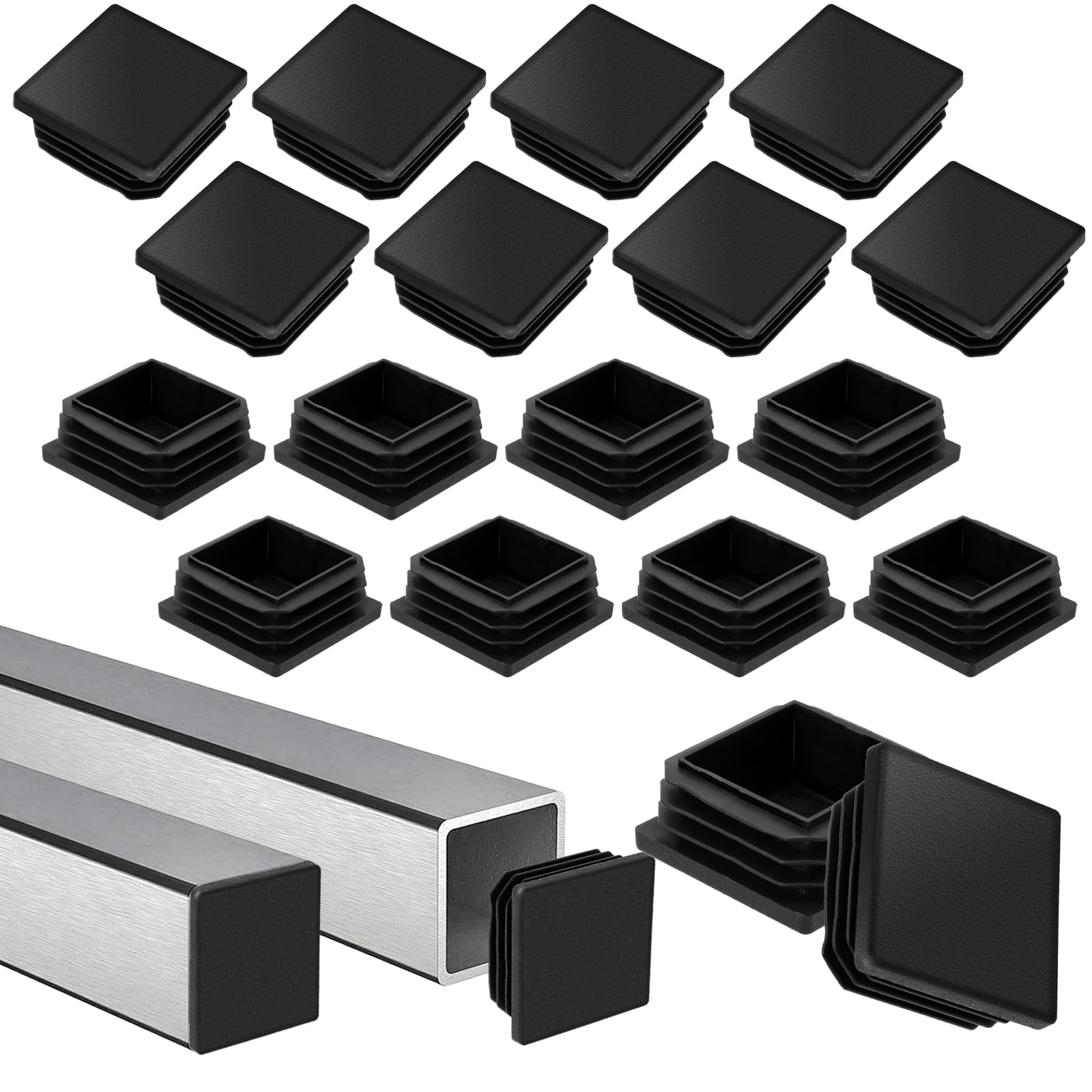 XIANGLONGY 20 Pcs Black Square Plastic Pipe Plugs, 40 x 40 mm, for Chairs, Tables, Shelves