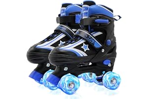 WELLWON Kids Roller Skates for Boys Girls, 4 Size Adjustable Kids Rollerskates with Light Up Wheels Roller Skates for Boys Girls Ages 5-8 8-12