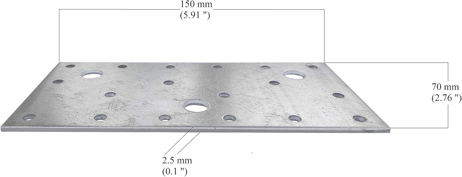 Flat Repair Connecting Joining Plate Galvanised Heavy Duty Metal Steel Sheet 5.91"x 2.76"x 0.1" (150 x 70 x 2.5mm) Pack of 10pcs - Image 3
