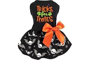 MIIEMIU Halloween Dog Dress, Holiday Cat Cotton Outfits Skull Skirt for Small Boys and Girls Puppies Pets Doggie