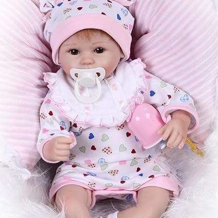 KKmoon Reborn Baby Doll Girl Baby Silicone Body Eyes Open with Clothes 16inch 40cm Lifelike Cute Gifts Toy Girl Heart Romper