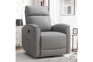 HAOMARKETS Swivel Rocker Recliner Chair, Manual Faux Leather Glider Rocking Recliners for Adults, 360° Swivel Nursery Reclining Sofa with Storage Pocket