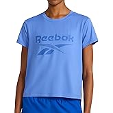 Reebok Womens Lockup Striped Cropped Crewneck T-Shirt