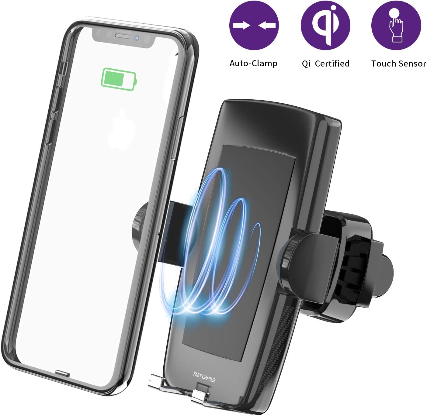 Qidoe Wireless Car Charger Mount, Fast QI Car Charger Phone Holder Auto Clamping Car Air Vent Mount 7.5W for iPhone XR/XS/XS Max/X/8/8 Plus, 10W for Galaxy Note 9/S9/S9+,S8/S8+,Note 8 and More