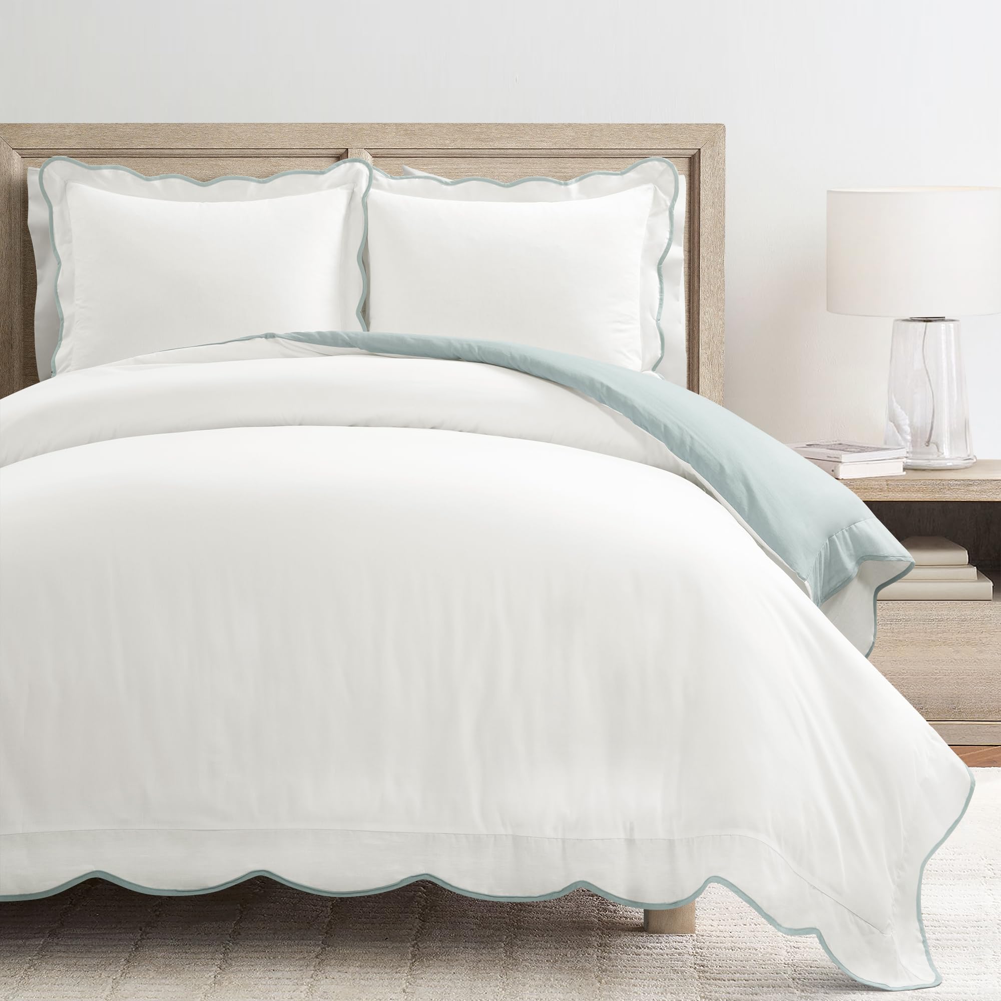 Photo 1 of Lush Decor Coastal Chic Scalloped Edge Cotton Duvet Cover Set, 3 Piece Set, Full/Queen, Blue & White - Queen Bedding Set - White Duvet Cover Queen - Coastal Decor