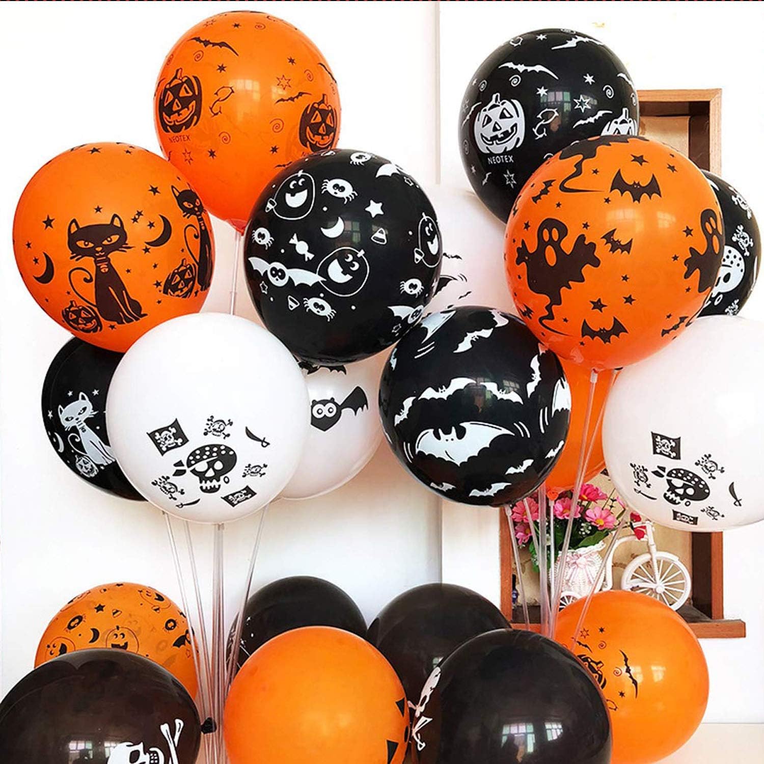 50 Pieces Halloween Latex Balloons - 12 Inch Pumpkin Bat Ghost Skull Specter Spider Web Balloons for Halloween Party Decorations, Trick or Treat Toys, School Classroom Game, Kids Hand Out: Toys & Games