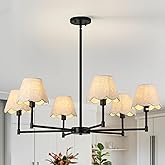ZXFDWB 6-Light Black Chandelier with White Linen Shades, 37.5“Modern Pendant Light Fixture for Dining Room, E12 Base, Height 
