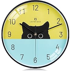 Lafocuse 12 Inch Silent Black Cat Wall Clock for Living Room, Horloge Murale Enfant Decorative Wall Clock for Home Decor, Bat