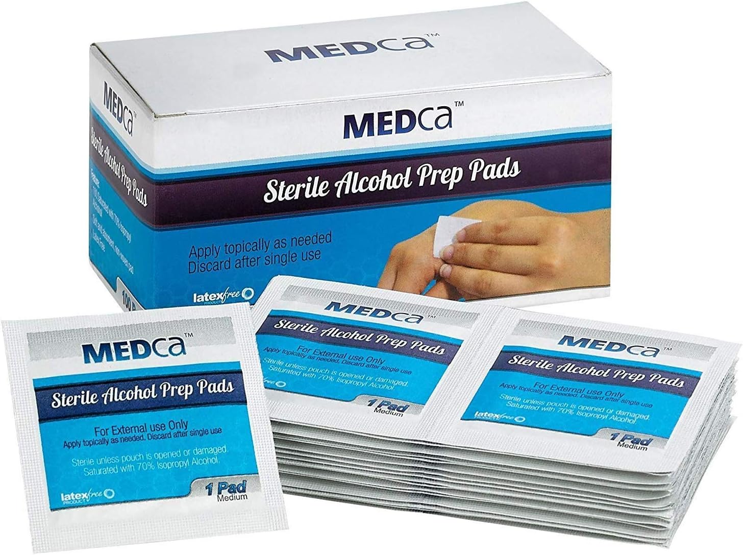 MEDca Alcohol Prep Pads, estéril, mediano, 2 capas PAQUETE DE 100